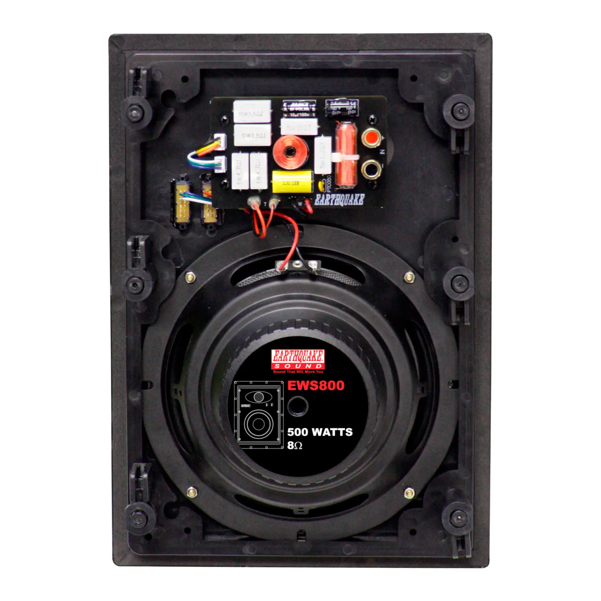 Rear view of the Earthquake 2-Way EWS800 Edgeless In-Wall Speaker.