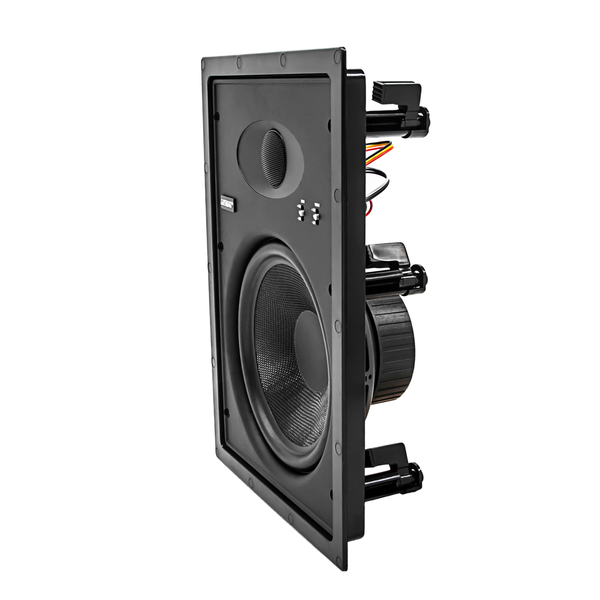 Front iso view of the Earthquake 2-Way EWS800 Edgeless In-Wall Speaker.
